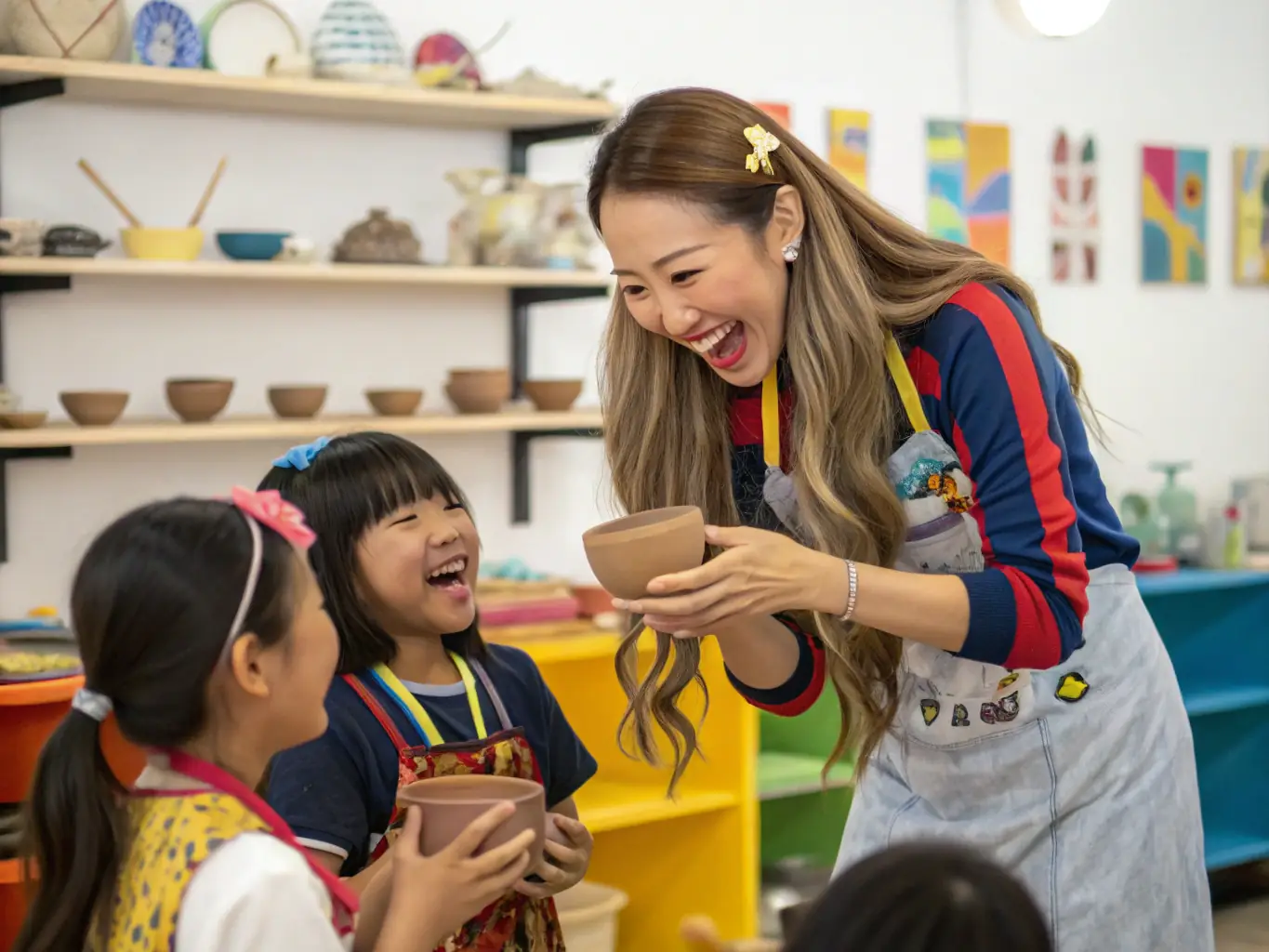 A group of people participating in a pottery workshop at the AFC Museum, with an instructor demonstrating techniques and participants creating their own art pieces.