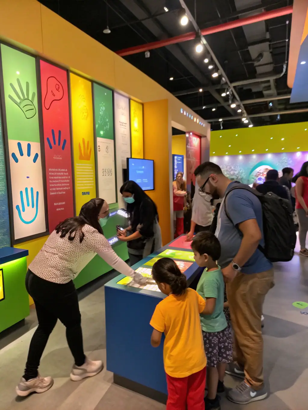 A group of students participating in an educational program at the AFC Museum, interacting with interactive exhibits and learning about art history.